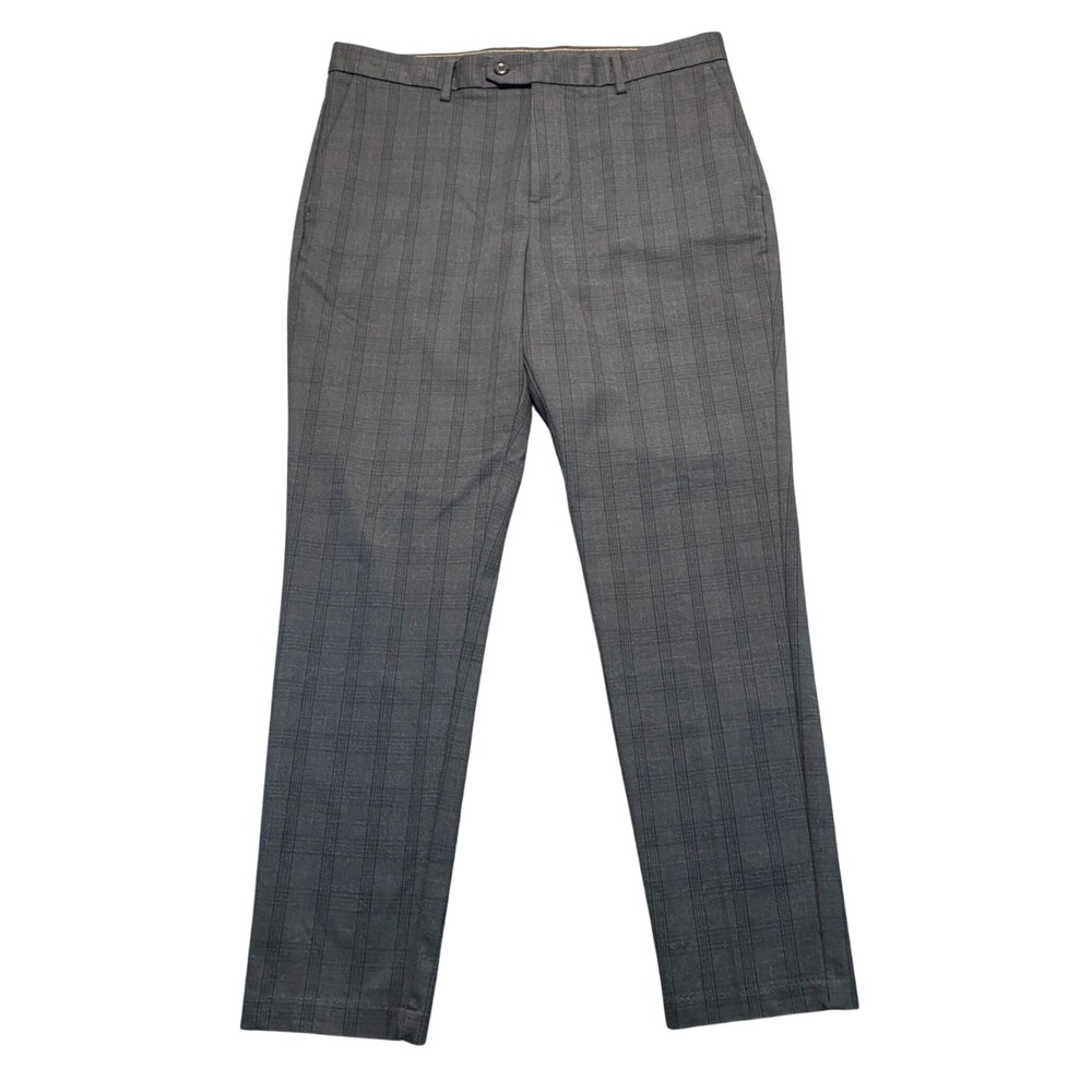 Banana Republic Mens 33x32 Gray Plaid Slim Tapered Fit Stretch Trousers Pants